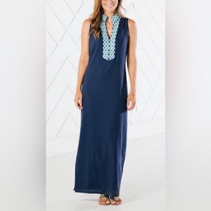 Sail to Sable Navy and Blue Geometric Notch Neck Sleeveless Maxi Dress